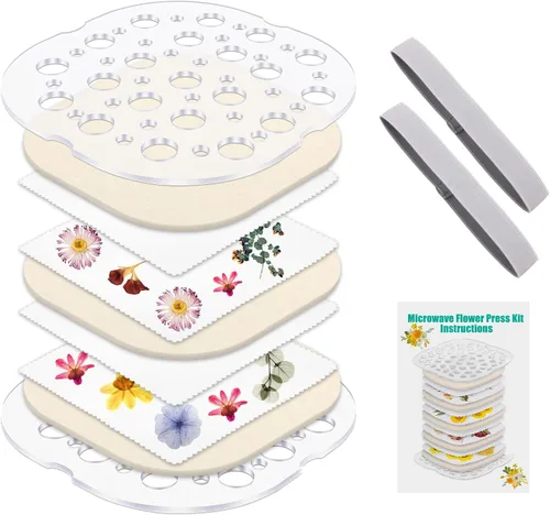 Windspeed Prensa de flores para microondas de 2 capas, kit de prensado de flores para adultos, kit de prensa de plantas y flores para manualidades,