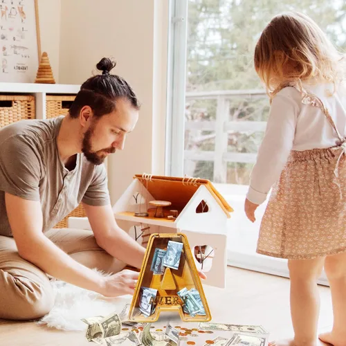 Miniatura 7 de Ladenk Alcancía de madera grande personalizada de 9 pulgadas para niños, niños, niños/niñas/adultos, bancos creativos para niños para billetes