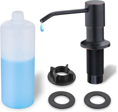 Miniatura 10 de Dispensador de jabón integrado para fregadero de cocina WEWE, acero inoxidable de níquel cepillado en dispensador de jabón de mostrador, recarga