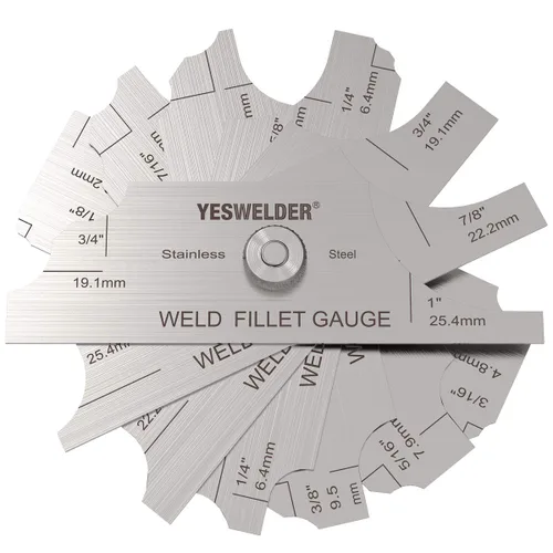 YESWELDER MG-11 Metal Weld Fillet Gages Set (7PCS) 1/8 ''-1 '' Prueba de inspección de soldadura Ulnar MM y pulgadas