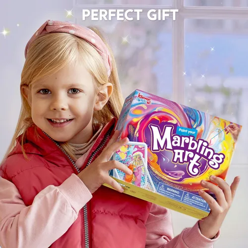 Miniatura 6 de Klever Kits Pintura de mármol para niños, pintura de mármol de agua dorada metálica, arte, artes y manualidades para niñas y niños de 6 a 12 años