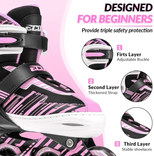 Miniatura 5 de Patines en línea ajustables para niños y niñas de 5-8 y 8-12 años con ruedas iluminadas, patines para niños de 4-12 años, patines para adolescentes