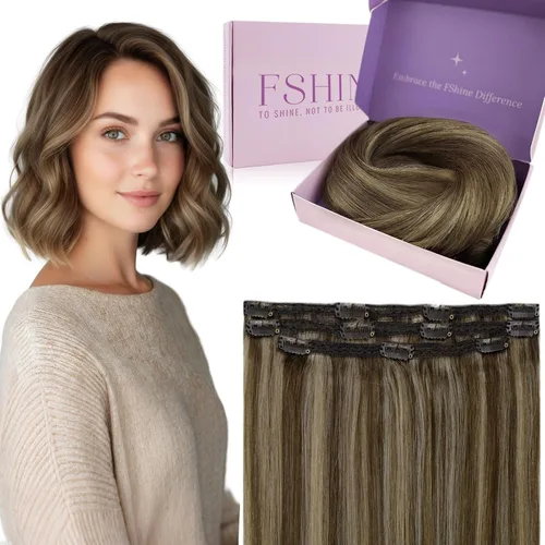 Miniatura 44 de Fshine Extensiones de cabello con broches, 22 pulgadas, 7 unidades, color marrón oscuro, doble trama, extensiones de cabello humano real con clip