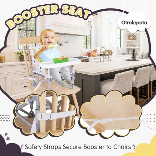 Miniatura 4 de Silla de bebé portátil, asiento elevador plegable con bandeja para mesa de comedor, silla de camping compacta para césped, playa, viajes, bebés de 6
