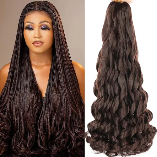 Miniatura 47 de COOKOO 9 paquetes de cabello rizado francés trenzado de 18 pulgadas, suave y flexible, cabello trenzado de alta calidad, rizos franceses, extensión