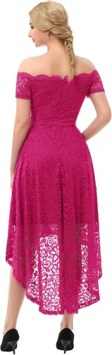 Miniatura 5 de Dressystar Vestido de Cóctel de Encaje para Mujer Hi-Lo con Hombros Descubiertos para Dama de Honor Vestido de Fiesta Formal Swing