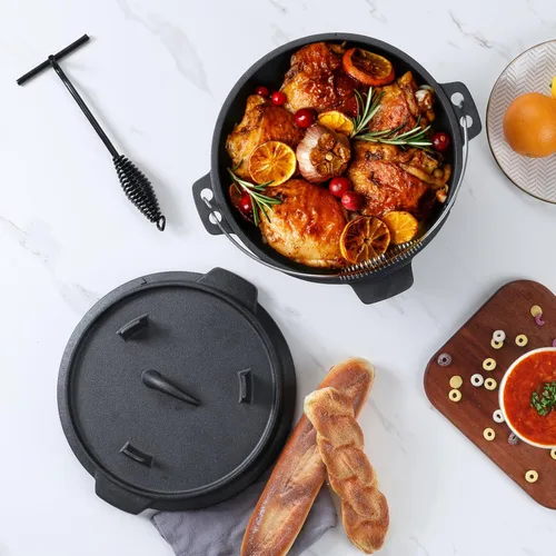 Miniatura 8 de Leonyo Horno holandés de campamento de 5 cuartos con tapa, horno holandés de hierro fundido pre-sazonado con levantador de tapa para cocinar