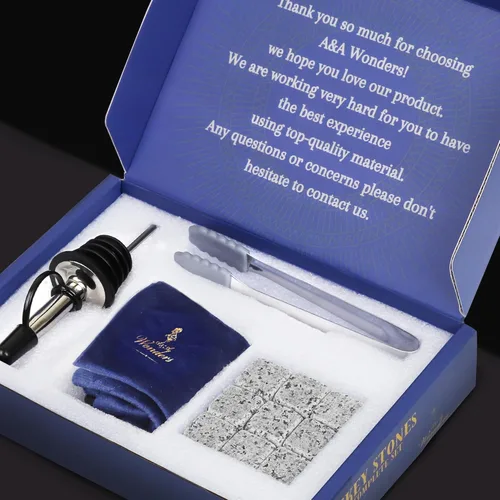 Miniatura 6 de A&A Wonders Juego de 9 piedras de whisky de alta calidad, 100% natural, de granito natural, cubos de hielo reutilizables para bebidas con bolsa de 9