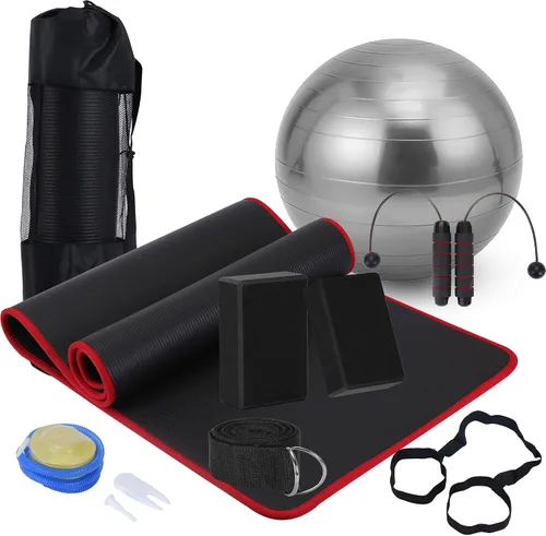 Juego de esterillas de yoga para principiantes, esterilla de yoga con correa de transporte, bloques de yoga con correa de yoga, pelota de yoga,