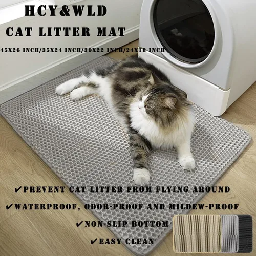 Miniatura 2 de HCY&WLD Tapete para arena de gatos, 45x26/35x24/30x22/24x18 pulgadas, tapete de doble capa para caja de arena de gatos, EVA antideslizante