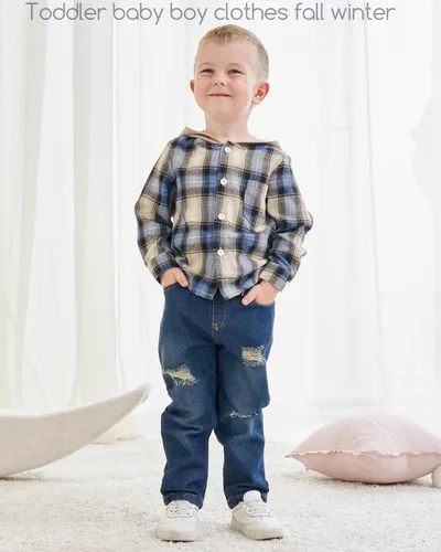 Miniatura 29 de Renotemy Ropa de bebé para niño, trajes de mezclilla, sudadera con capucha para bebés, pantalones de mezclilla, ropa para niños pequeños