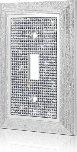 Miniatura 12 de 1 pieza de cubierta de placa de pared con diamantes de imitación brillantes plateados, cubierta decorativa para interruptor de luz con brillos