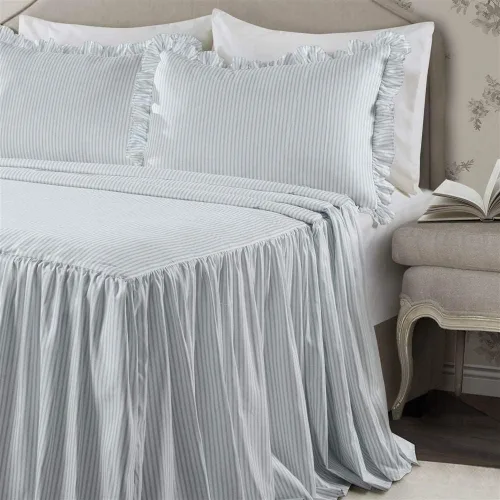 Miniatura 3 de Lush Decor - Juego de colcha de rayas de 3 piezas tamaño King, color azul lago - Juego de ropa de cama con volantes tamaño King - Ropa de cama a