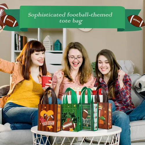 Miniatura 5 de Estune Paquete de 24 bolsas de mano de fiesta de fútbol con asas, bolsas reutilizables no tejidas para golosinas, bolsa de regalo deportiva