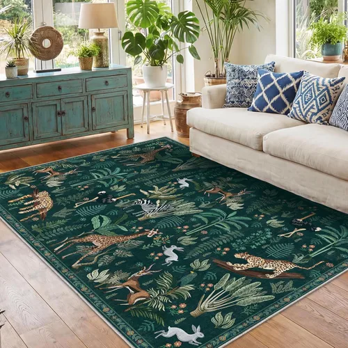Miniatura 28 de OPPODREAM Alfombras suaves, pequeñas y lavables con parte trasera antideslizante, alfombra de cachemira sintética de pelo bajo, 2 x 3 pies, azul
