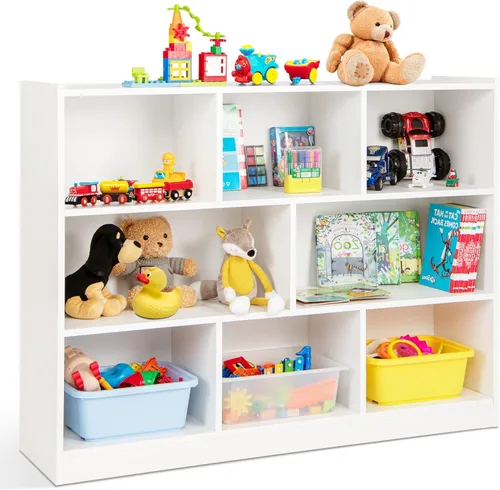 Miniatura 12 de HONEY JOY Organizador de almacenamiento de juguetes para niños, estante de almacenamiento de 8 secciones para preescolar, organizador de estante