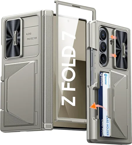 Miniatura 22 de Funda para Samsung Galaxy Z Fold 7 con tarjetero con bloqueo RFID, cubierta de lente deslizante integrada y protección de bisagra y protector