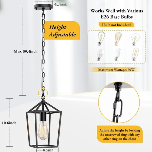 Miniatura 3 de Lámpara colgante negra de granja para isla de cocina, lámpara colgante industrial, lámpara moderna de jaula de metal, lámpara de araña para comedor