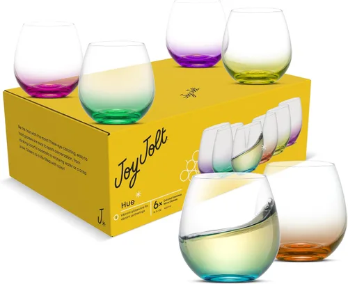 Miniatura 9 de Juego de copas de vino sin tallo JoyJolt Hue, juego de 6 copas de vino sin tallo grandes de 15 oz para agua, vino blanco o tinto, vasos cortos