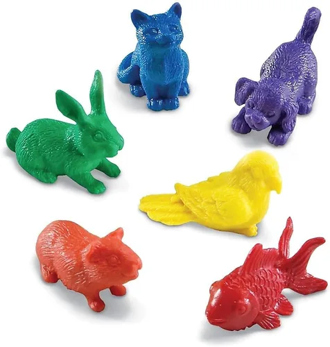 Learning Resources Contadores de mascotas domésticas: conteo y clasificación de colores, juguetes de actividades para niños pequeños, cubo