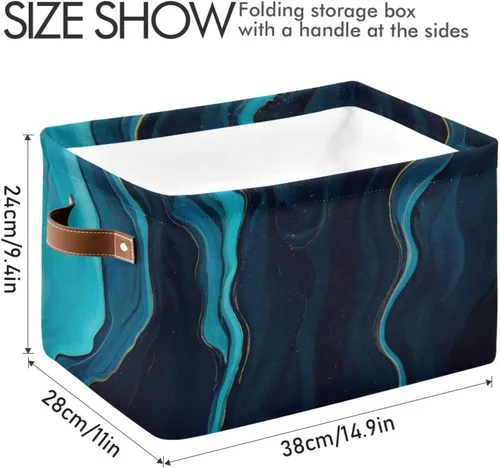 Miniatura 3 de Cestas de almacenamiento de mármol azul, cesta de almacenamiento rectangular plegable decorativa de tela de lona para el hogar