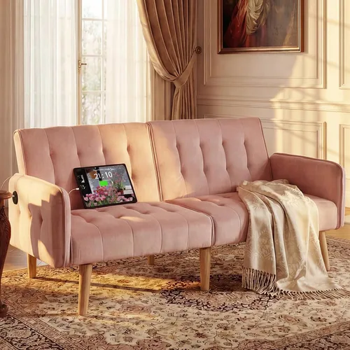 Miniatura 13 de TYBOATLE Sofá Cama Futón Plegable Convertible Moderno de Terciopelo de 65" de Ancho con 2 Puertos de Carga USB y Brazos, Sofá de Dos Plazas