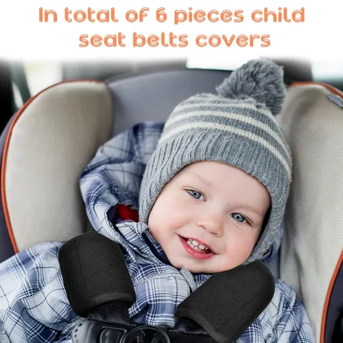 Miniatura 5 de Riakrum 6 fundas para correas de asiento de automóvil para bebés y niños, fundas de correa de asiento de automóvil, almohadillas para los hombros