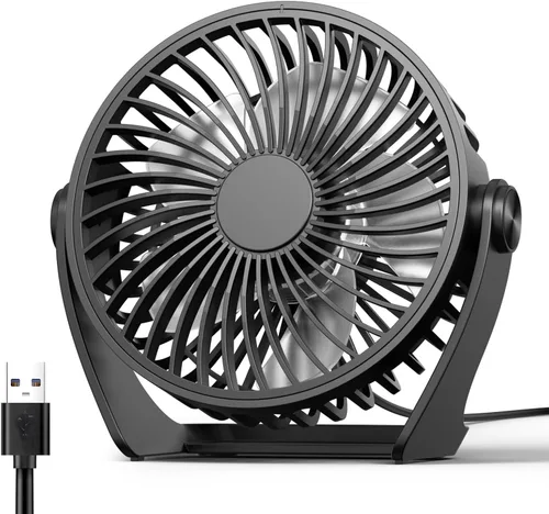 Miniatura 10 de Edvision Ventilador de escritorio con USB, ventilador pequeño portátil de 5 pulgadas, ventilador de mesa personal de 3 velocidades con viento Azul