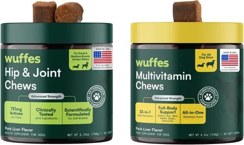 Wuffes Suplemento para cadera y articulaciones para perros y paquete multivitamínico 23 en 1 para perros (razas pequeñas y medianas)