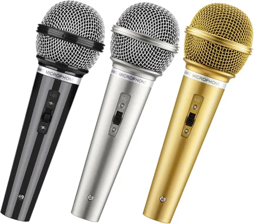 Miniatura 8 de Facmogu Juego de 3 micrófonos falsos, micrófono de plástico multicolor para disfraz de karaoke, accesorios de micrófono para Halloween, Navidad