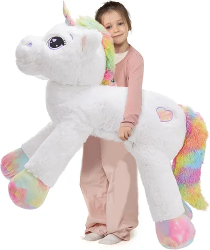 Miniatura 22 de Tezituor Juguetes de peluche de unicornio grande de 43 pulgadas, animales de peluche de unicornio blanco hueso, bonitas decoraciones de cumpleaños