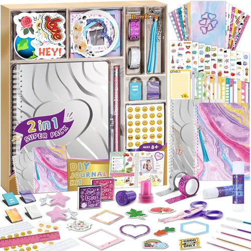 PERRYHOME Juego de diario DIY de 2 paquetes para niñas - Juego de diario de más de 200 piezas para niñas adolescentes y preadolescentes, Kits de