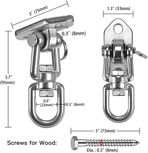 Miniatura 6 de Kit colgante para silla de hamaca, soporte de techo oscilante, gancho giratorio de 360°, parque infantil, árbol, gimnasio, cuerda, soporte de juego