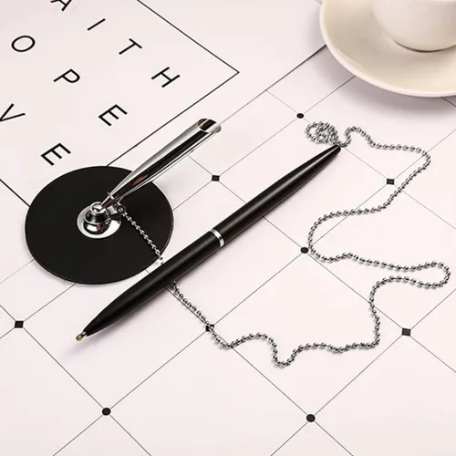 Miniatura 3 de Ciieeo 2 bolígrafos de metal para firma de invitados, bolígrafo de tinta negra con base para bolígrafo y cadena de recepción, bolígrafo, rotulador