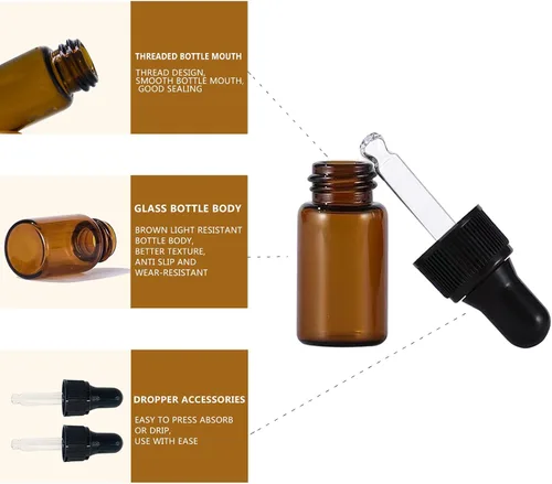 Miniatura 3 de Mini botella de vidrio ámbar con gotero, aceite esencial de 0.1 fl oz, cosméticos, perfume de viaje