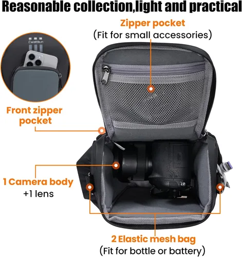 Miniatura 2 de Cwatcun Bolsa bandolera para cámara, compacta DSLR resistente al agua para fotografía, compatible con Canon/Nikon/Sony, compartimento acolchado