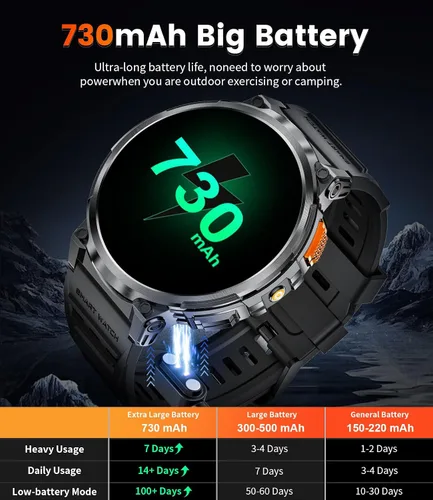 Miniatura 4 de LIGE Reloj inteligente con marca/respuesta de llamada, pantalla HD de 1.85 pulgadas, relojes inteligentes con batería de 730 mAh, linterna, 120