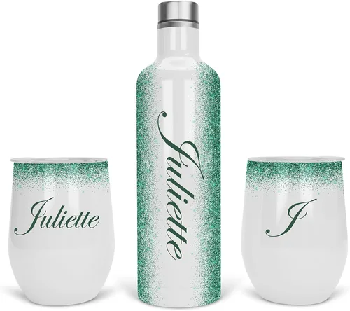 Vaso de vino personalizado, regalo de vaso de vino, vasos de vino de acero inoxidable, paquete de 2 unidades de 12 onzas y 1 botella de vino