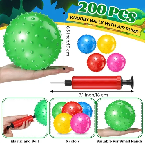 Miniatura 2 de Lenwen 200 bolas Knobby para niños de 6.3 pulgadas, bolas suaves y rebotantes a granel para niños pequeños, juguetes sensoriales inflables con bomba