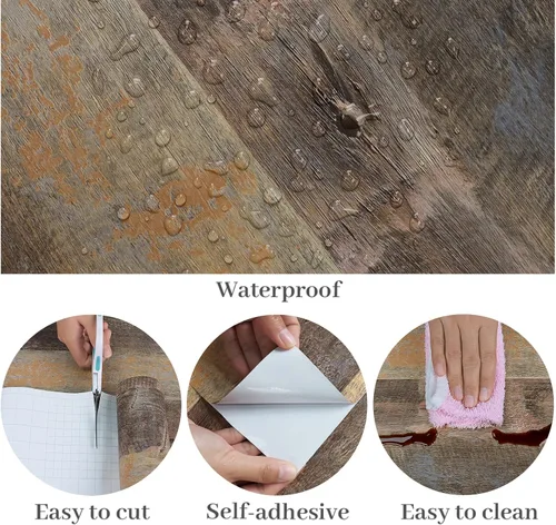 Miniatura 6 de VaryPaper Papel tapiz de madera rústica despegable y adhesivo de 15.7''x78.7'', papel de contacto de madera marrón para encimeras, impermeable