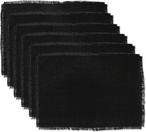 DII - Colección de yute y arpillera para mesa de cocina, juego de manteles individuales, 13x19, negro sólido, 6 unidades