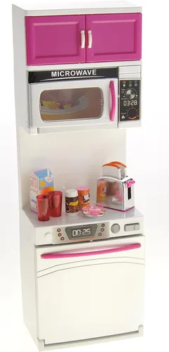 Miniatura 9 de PowerTRC Juego de juguetes de cocina para muñecas, mini juguete moderno de cocina, juego de accesorios con luz y sonido realistas para niños