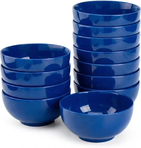 Brew To A Tea BTAT - Juego de 12 cuencos de sopa, 16 onzas, color azul marino, platos de porcelana para sopa, arroz, ensalada, fideos, microondas,