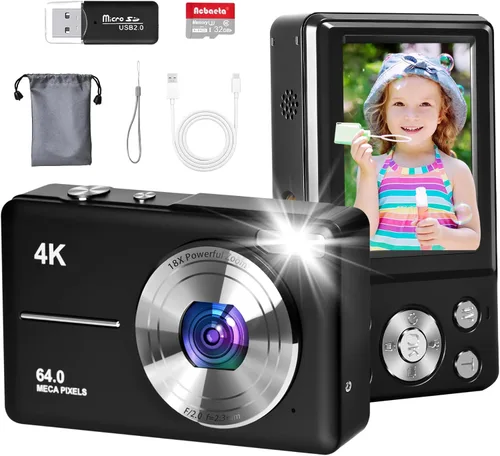 Miniatura 8 de Cámara digital, enfoque automático UHD 4K 50MP cámara de vlogging para fotografía con tarjeta SD de 32 GB, zoom 16X, antivibración, cámaras Púrpura