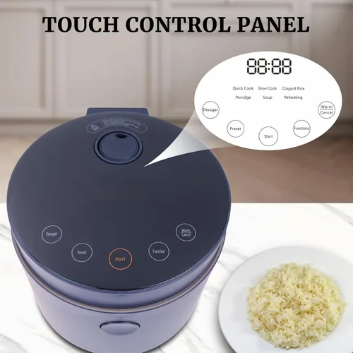 Miniatura 4 de Hakka - Arrocera baja en carbohidratos, olla de arroz desuger de 7 funciones, 4 tazas de arroz sin cocer con vapor de acero inoxidable, mini olla