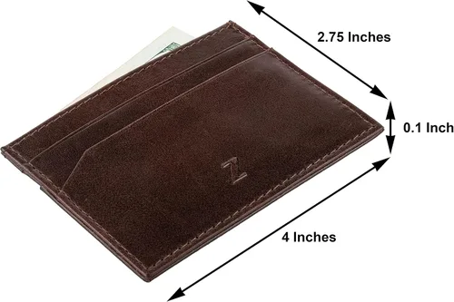 Miniatura 5 de Cartera delgada de piel auténtica con protección RFID, Marrón