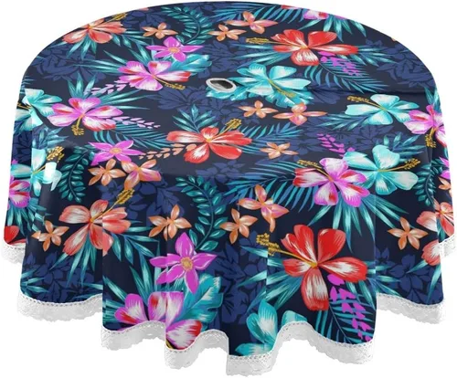 Miniatura 10 de Qilmy Mantel de flamenco para exteriores, 60 pulgadas, impermeable, redondo, con agujero para sombrilla y cremallera, para decoración de barbacoa