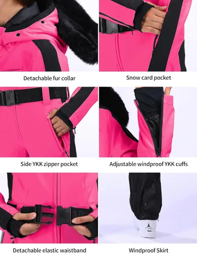 Miniatura 38 de GSOU SNOW Traje de esquí para mujer, traje de nieve de una pieza, para snowboard, delgado, aislante, impermeable, resistente al viento