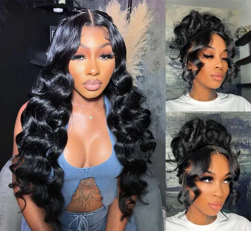 Miniatura 22 de Pelucas de cabello humano con encaje frontal 360 con cabello de bebé, pelucas de encaje frontal HD, densidad del 200%, pelucas de encaje frontal 360