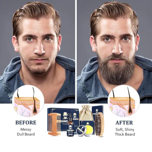 Miniatura 6 de Regalos para hombres, kit de barba para aseo y cuidado diario de hombres, hidrata y suaviza el cabello facial, juego de cuidado personal